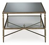 Signature Design by Ashley Cloverty Mid-Century Coffee Table with 1 Glass Shelf and Embellished Legs, Metallic