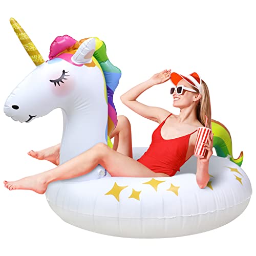 Rtudan Unicorn Pool Floats, Inflatable Swimming Floats Tube Rings,Fun Beach Pool Floaties, Lake Beach Summer Pool Raft Lounger for Adults Kids