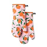 kate spade new york Squeeze The Day Oven Mitt 2-Pack Set, Heat Resistant, 100% Cotton, Orange/Pink, 7"x13"