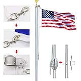 EKEV Flag Pole Hardware Parts Repair Kits - 3" Topper Gold Ball + 50 Ft Halyard Rope + 6" Cleat Hook + 4 Flag Swivel Snap Hooks + Flagpole Pulley Truck for 2" OD Tube