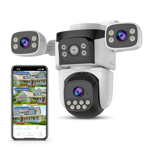 VSTARCAM Three-Lens Security Camera Outdoor, 360° View Outside Camera, 2.4Ghz WiFi, Human Detection, Color Night Vision, Pan & Tilt, 10x Zoom,Two-Way Audio, Plug-in Cameras, Local & Cloud Storage
