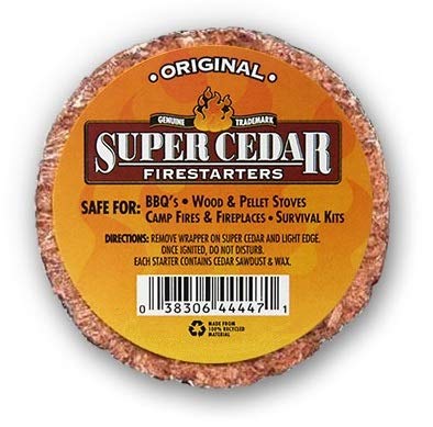 SUPER CEDAR FIRESTARTERS - 36 Count Starts up to 144 Fires for Wood Stoves, Campfires, Grill Pit and Fireplace, Natural & Waterproof, Easy to Light, Fresh Cedar Aroma, Burns for 30 Minutes.