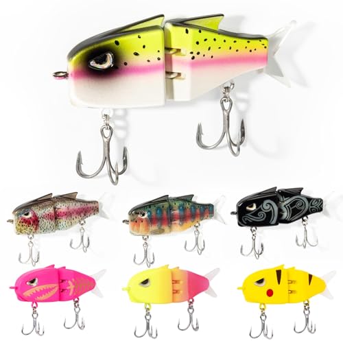 Xisakaca 7 Pcs Swimbait Fishing Lures, Slow Sinking Swimming Bait with Double Hook, 2.5" Large Multi Jointed Bass Pike Fishing Bait Tackle, Hard Body Perch Glider