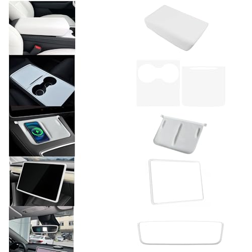 frani Center Console Cover 5Pcs Set for Tesla Model 3 2021-2023 Model Y 2021-2025,Tesla Interior Cover Decor Accessories White