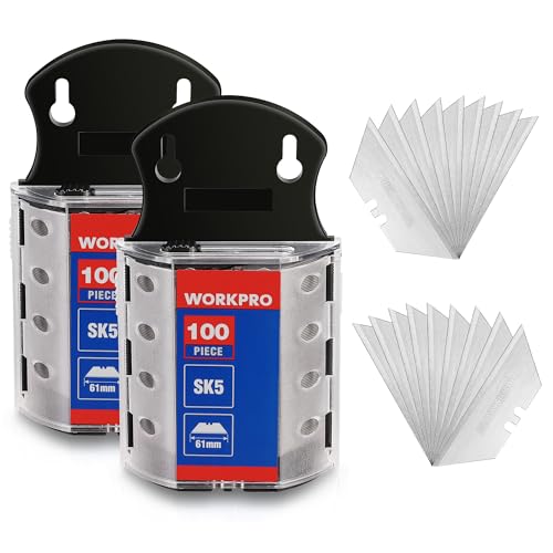 WORKPRO 200-Pack Utility Knife Blades with Dispenser, SK5 Steel Box Cutter, Standard Blades for Utility Knife Replacement