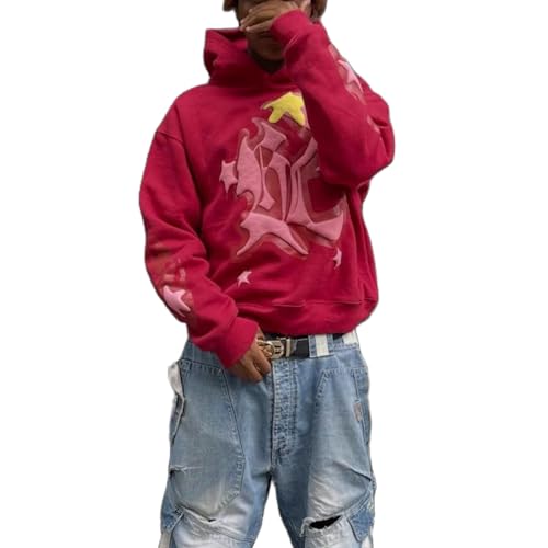 Yojeasrio Women Men Y2k Star Spider Hoodie Long Sleeve Aesthetic Graphic Grunge Hoodies Teen Girl Vintage Hooded Sweatshirt Streetwear Yellow Red