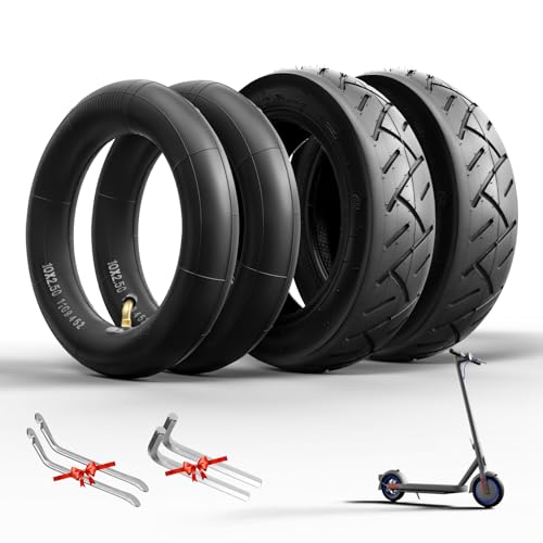 Cooryda 60/70-6.5 Scooter Tire&Tube,10x2.5 Electric Scooter Tire 10 inch Electric Rubber Pneumatic Scooter Wheels for Ninebot G30 Max/G30D 10x2.5 Front/Rear Replacement Pneumatic Tire(2inner+2outer)