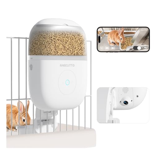 Hanging Automatic Rabbit Feeder with 1080P HD Camera,WiFi Smart APP Control 1-10 Meals A Day, 62oz Storage, Multiple Pet Cage Compatibility, Small Animal Food Dispenser for Bunny Chinchilla Guinea Pig