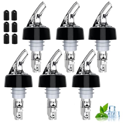 Automatic Measured Bottle Pourer -1 oz (about 30 mL) Set of 6,Pour Spouts for Liquor Bottles with Dust Caps,Measure Pourer Drinks Wine Cocktail Dispenser, Suitable for Home Kitchen Bar Shot Pourer