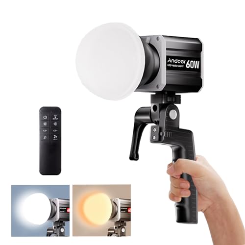 Andoer Tri-Color LED COB Video Light 60W Photography 2800K-6800K Dimmable LCD Screen 9 FX Special Effects Fan Control System with Reflector Handle & Remote (Tri-Color)