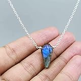 Gempires Labradorite Crystal Coffin Pendant Necklace, Gothic Necklace with Dainty Silver Plated Adjustable Chain - Western Necklace for Halloween and Christmas Gifts