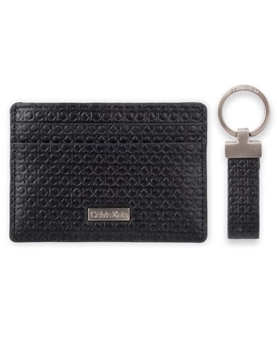 Calvin Klein Men's RFID CK Emboss Logo Card Case Wallet with Key Fob