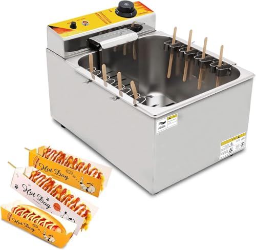 KOALALKO 12 L Commercial Corn Dog fryer Korean Corndogs Hot Dogs Maker Machine Waffle Stick Maker Mozzarella with 8 detachable hooks for Snack Stainless Steel
