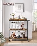 VASAGLE Kitchen Serving Cart with Removable Tray, 3-Tier Kitchen Utility Cart on Wheels with Storage, with Brakes, Leveling Feet, 15.7 x 34.6 x 37.8 Inches, Rustic Brown and Black ULRC093B01