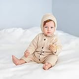 mimixiong Cotton Baby Romper Newborn Baby Knitted Clothes Longsleeve Sweater Outfit for Boy and Girls with Warm Hat Set Camel