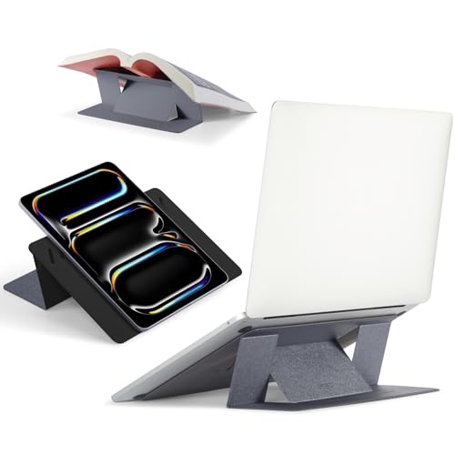 MOFT Invisible Laptop Stand for Desk, Stick-Free Tablet and Computer Stand with Dual-Angle, Foldable&Portable Laptop Riser Holder, Fits 7-11" Tablets&11-14" Laptops, Space Gray (Non-Adhesive Version)