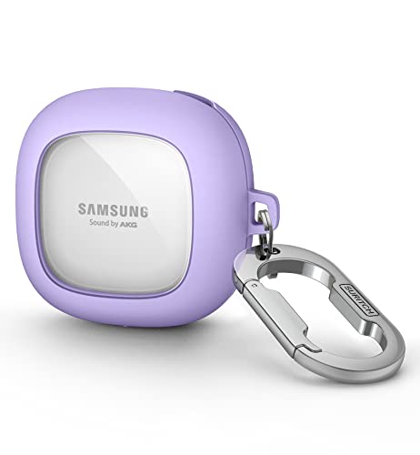 SURITCH for Samsung Galaxy Buds 2 Pro Case(2022)/Galaxy Buds 2 Case(2021)/Galaxy Buds Live Case(2020)/Galaxy Buds Pro Case(2021) Hard Clear PC Shockproof TPU Purple Cover with Silver Carabiner