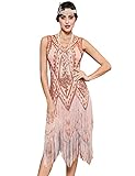 PrettyGuide Women's 1920s Flapper Dress Plus Size Vintage Swing Fringed Cocktail Dress Rose Gold 3XL