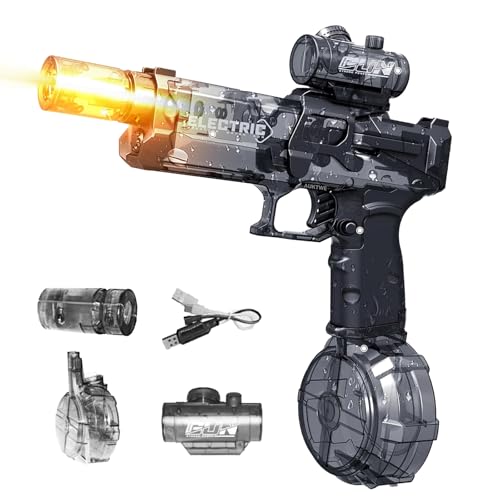 Ultimate Battle Blaster Electric Water Guns with Realistic Gun Muzzle Flame High Capacity Squirt Guns Summer Outdoor Beach Swimming Pool Party Toy for Adult Kid(Black)