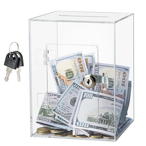 Hicocool Clear Piggy Bank with Lock, Acrylic Piggy Bank with Key for Adults Kids Openable, Reusable Money Saving Box for Birthday (Clear)