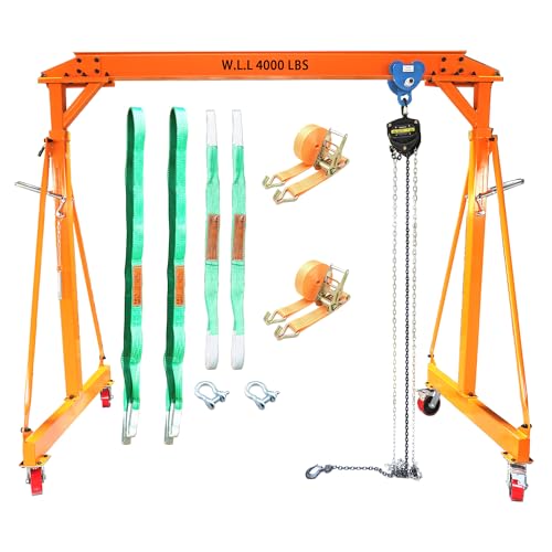 Adjustable Gantry Crane with Hoist and Trolley 4000 LBS,Overall Height Adjustable 7.78~11.04 FT, Shop Crane 2T Hoist Garage Crane