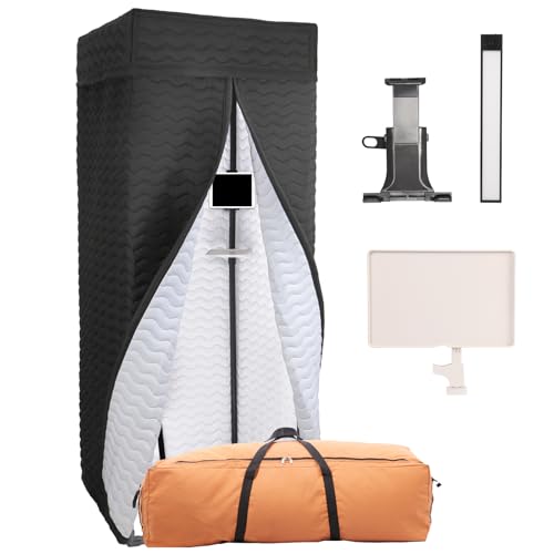 Voctent Portable Vocal Booth - Studio-Grade Echo-Free Recording Booth for Voiceover, Podcast & Music, Acoustic Treatment for Home Studio/Sound Isolation Booth with Light & Travel Bag