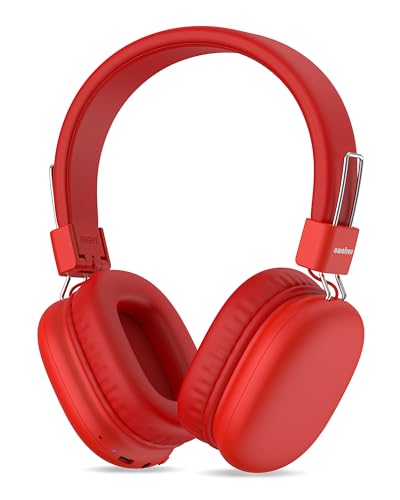 awatrue Kids Bluetooth Headphones, Wireless Headphones with HD ENC Microphone, 50 Hours Playtime, Safe Volume, Type C Fast Charging, Foldable On-Ear Headset for Children/Teens/Smart Device (Red)