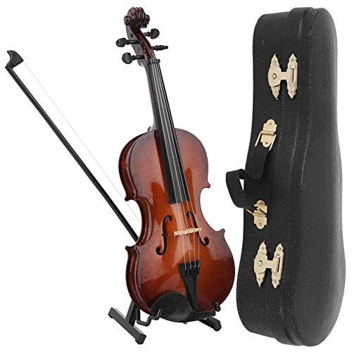 Hand Made Wooden Mini Violin, 7.9in Mini Musical Instrument Model Ornaments With Gift Box - Small Violin Toy for Home Decoration