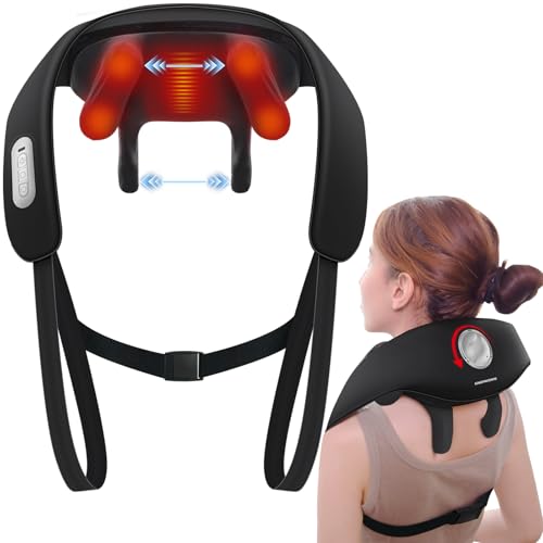KingPavonini Width Adjustable Neck Massager with 5 Heat Zone, Wireless 6D Shiatsu Shoulder Massage for Pain Relief Deep Tissue, Neck Back Massager FSA/HSA Eligible, Gifts for Men Women Dad Mom
