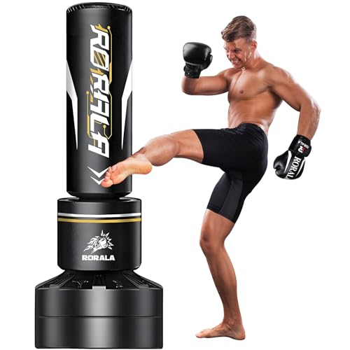 RORALA Freestanding Punching Bag with 12OZ Pro Boxing Gloves,Heavy Bag for Adult,Kids,Men Standing Kickboxing Bag Weight 203LBS