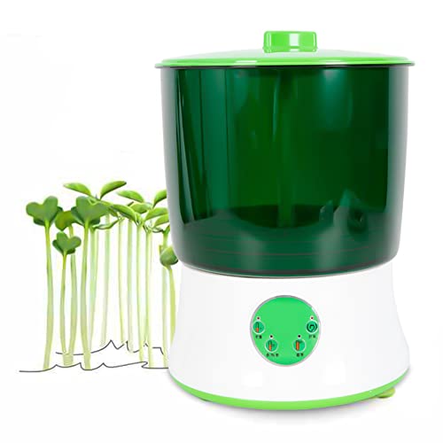 110V Soy Bean Sprout Machine Double Layers Mung Bean Sprout Growing Kit, Intelligent Bean Sprouts Maker Food Grade ABS Bean Seed Germination Machine PTC Heating Seed Sprouter with 3-Season Mode