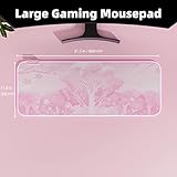 Pink RGB LED Gaming Mouse Pad, 14 Modes Glow Pad, Extra Large Gaming Mousepad,Waterproof Rubber Non Slip Cute Sakura Mat, Extended Big Keyboard and Mouse Pad Mat for Gamer Office Home, XXL 800×300×4mm