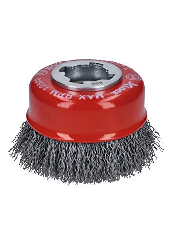 BOSCH WBX318 3 In. X-LOCK Arbor Carbon Steel Crimped Wire Cup Brush For Applications in Removing Weld Scale, Burrs and Corrosion, Preparing Painting Surfaces