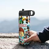 Kids Water Bottle Cartoon Vacuum Insulated Stainless Steel Cups Boys Girls Reusable Tumbler with Straw Handle Leakproof Water Bottles, 18 oz