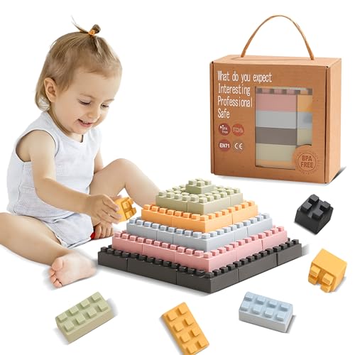 ROHSCE Silicone Blocks Soft Building Blocks, Montessori Educational Toy Soft Baby Blocks for Teething Gifts, Large Sensory Stacking Toys for Preschool Learning Creative Play, 20PCS