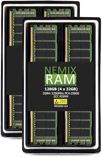 NEMIX RAM 128GB (4X32GB) DDR4 3200MHZ PC4-25600 2Rx4 1.2V CL22 288-PIN ECC RDIMM Registered Server Memory KIT