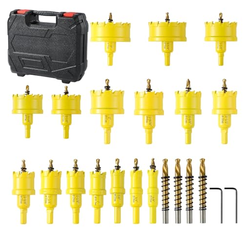 DWIKE 24Pcs Carbide Hole Saw Kit,5/8'' to 3'' TCT Hole Saw Set with Upgraded Pilot Drill bit for Hard Metal,Alloy,Aluminum,Stainless Steel,Plastic,Iron