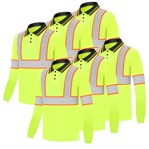 Z&Q LABOR Safety Polo Shirt Reflective Construction Hi Vis Work Wear t Shirts with Pockets for Women&Men M 6 Pack of Yellow