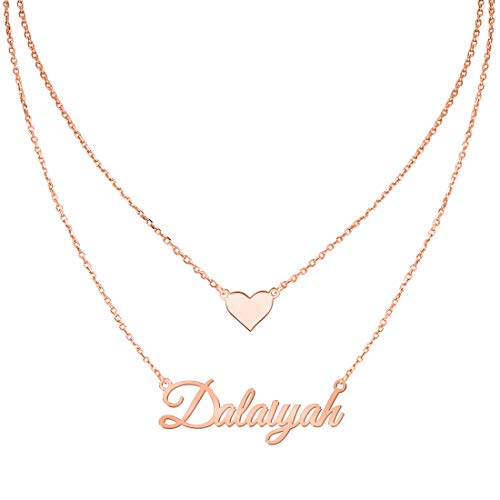 MeMoShe Layered Choker Name Necklace Personalized with Heart, Custom Nameplate Pendant 18K Gold Plated Christmas Gift