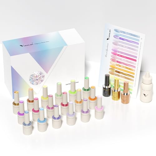 VENALISA V1 Gel Nail Polish Kit of 22 Pcs With Color Display Card Blue Pink Yellow Green Colors Glitter Cat Eye Gel Polish Set Soak Off Salon Nail Art DIY at Home Manicure