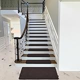 PURE ERA Carpet Stair Treads Ultra Plush 9.5" X 30"Soft Bullnose Indoor Stair Protectors Pet-Friendly Non-Slip Skid Resistant Tape Free Washable Reusable(14 Pieces,Dark Brown)