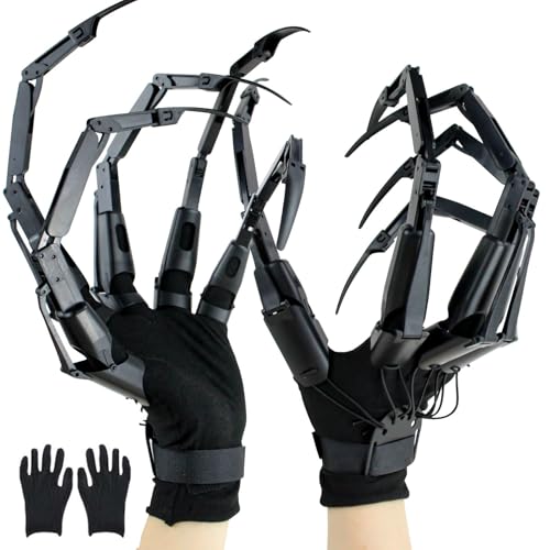 Foggizo Articulated Fingers With Fingernail, Extensions With Gloves, Halloween Costume Prop, Need to Assemble Claws Hand, Black Finger+Black Fingernail