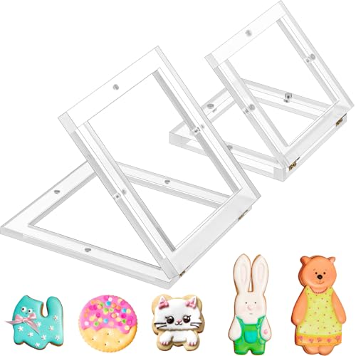 Chunful 2 Pcs Acrylic Cookie Stencil Holder, 6'' x 6'' and 3. 5'' x 3.5'' Magnetic Cookie Stencil Frame for Painting Stencils, Royal Icing Sugar Airbrush, Decorating Baking Tools, Stencils Helper