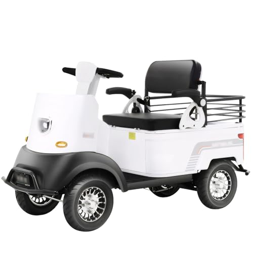 Electric Golf Cart Passenger Cruiser, Powered Mobility Scooters with Capacity Storage Trunk, Charge with Standard 120V Outlet Electric Passenger Cart, 28Mile Range and a Speed of 12MPH(White-LITHIUM)