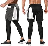 OEBLD Mens 2 Pack 2 in 1 Gym Pants Quick Dry Workout Running Shorts with Compression Pants