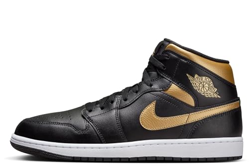 Air Jordan 1 Mid Men's Shoes (DQ8426-071, Black/White/Metallic Gold) Size 11.5