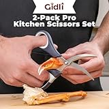 Kitchen Shears by Gidli - Lifetime Replacement Warranty - Includes Seafood Scissors As a Bonus - Heavy Duty Utility Stainless Steel All Purpose Ultra Sharp Scissors for Food - Cooking Shears