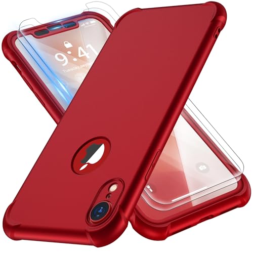 ORETECH for iPhone XR Case, with [2 x Screen Protectors] [10 Ft Military Grade Drop Test] [Camera Protection] 360Ã‚° Shockproof Slim Thin Phone Case iPhone XR Cover 6.1" - Red