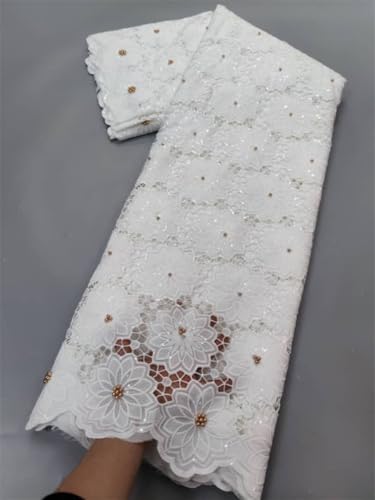5 Yards African Lace Fabric Cotton Swiss Voile Lace With Beads Nigerian Tulle Sequined Dubai Style