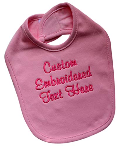 Funny Girl Designs Personalized Baby Bib EMBROIDERED with Your Custom Text and Color 100% Cotton Unisex (LIGHT PINK BIB)